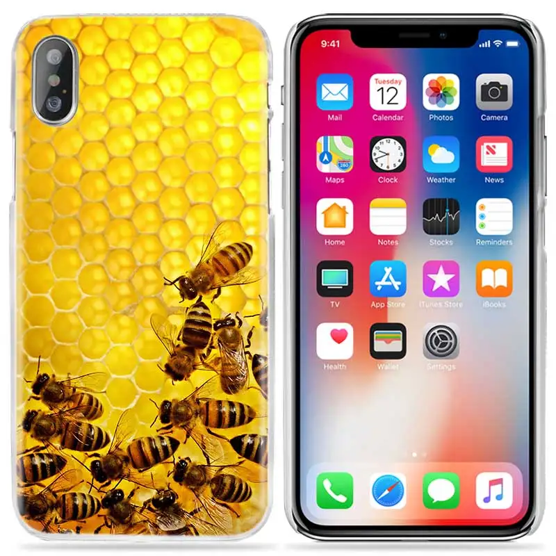 02 Чехол для iPhone XS Max XR X 10 7 7S 8 6 6S Plus 5S SE 5 4S 4 5C Прозрачный жесткий пластиковый чехол для телефона Золотой медовый гребень медовая пчела - Цвет: 02