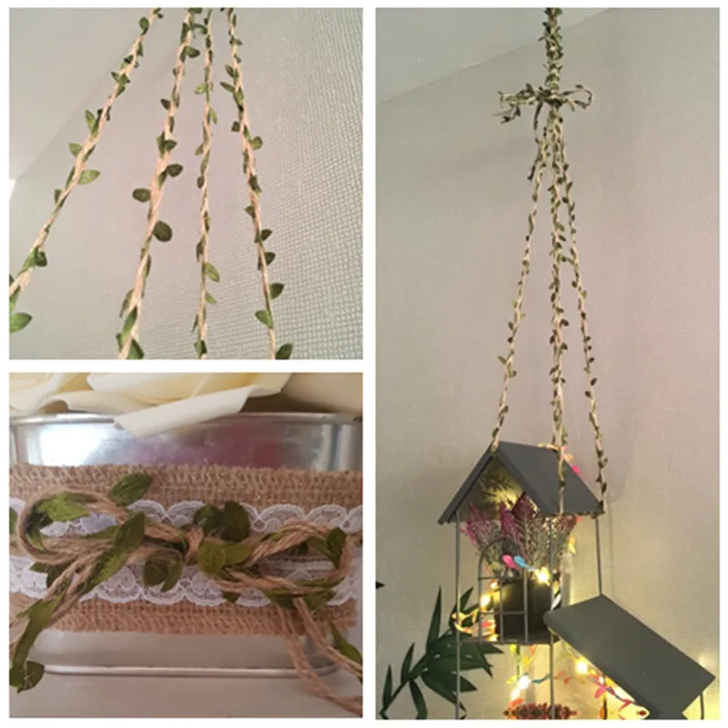 Имитация зеленых листьев 5 м плетеная пеньковая веревка сделай сам рустикальное