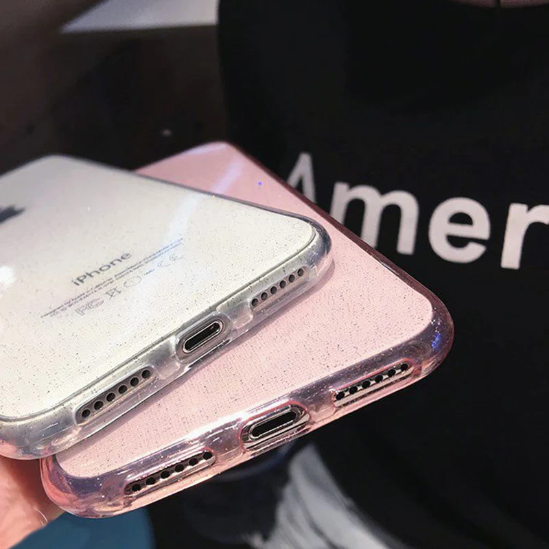 USLION Glitter Powder Phone Case For iPhone 6 6s 7 8 Plus Transparent Soft TPU Silicone Cases Cover X XS XR Xs Max |
