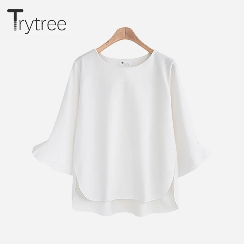 Женская шифоновая блузка Trytree повседневная хлопковая рубашка с круглым вырезом