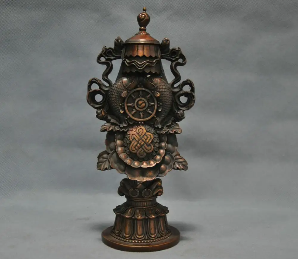 11'' China Tibet Auspicious Symbol Ritual Instuctment Talisman Carve Double Fish | Дом и сад