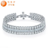 fym brand high quality adjustable length shine 3 row clear aaa cubic zircon bracelet for women fashion jewelry girl gift