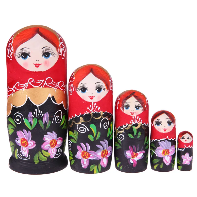 5pcs Girls E Русская Матрешка, куклы из липы, креативный медведь, уши, матрешки, подарок, русская традиционная особенность, этнический стиль, унисекс, сделай сам, куклы - Цвет: 5pcs Girls E