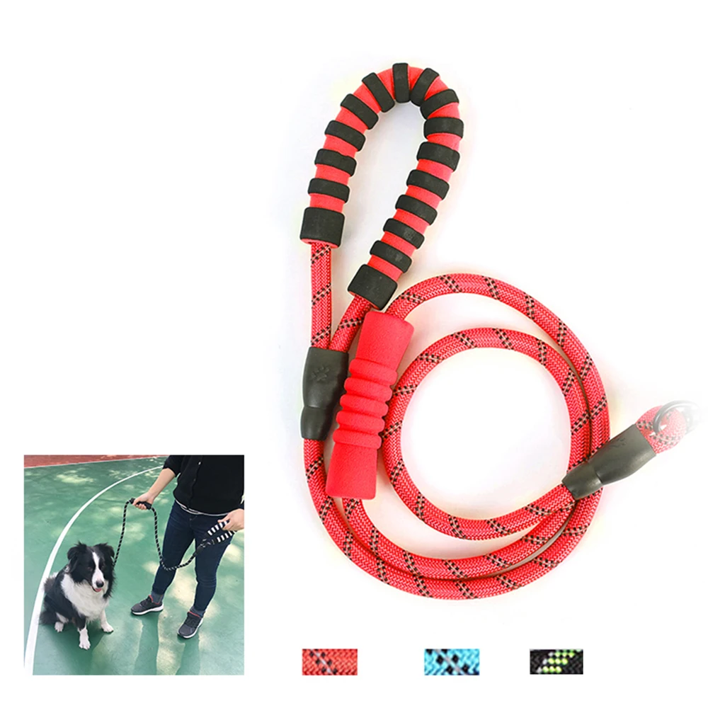 Фото Прочный поводок для собак нейлоновая веревка с двойной ручкой светоотражающая