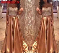 2019 arabic gold two pieces beaded crystal bling a line prom dresses off shoulder satin long pageant party formal evening gown
