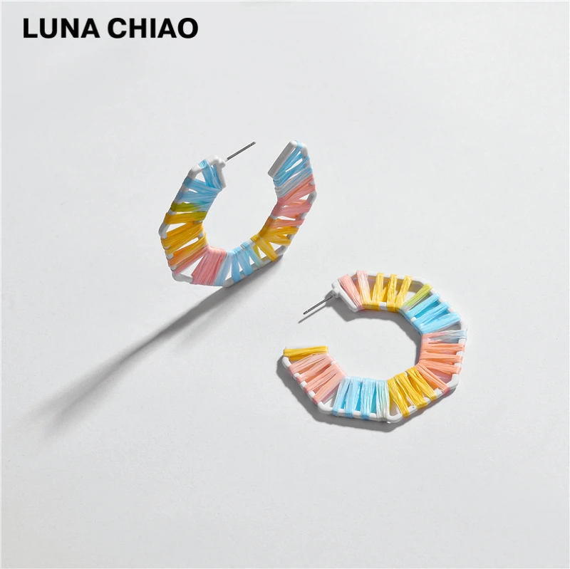 Женские украшения LUNA CHIAO Разноцветные серьги кольца из рафии и