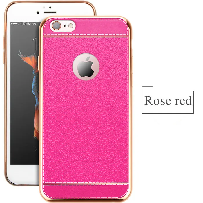 Rose red Роскошные Личи кожаный Pattern Мягкий силиконовый чехол для телефона iPhone 7 6 6 S 8 Plus X ультра тонкий Покрытие чехол для iPhone6 5 5S SE - Цвет: Rose red