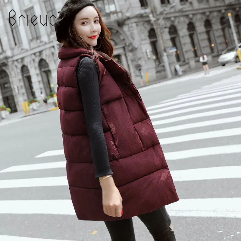 Женский пуховый жилет размера плюс большого с капюшоном зимняя длинная