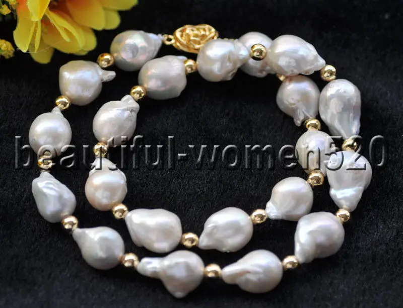 

Z8785 20mm White Teardrop Baroque Keshi Reborn PEARL Necklace Rose 20inch