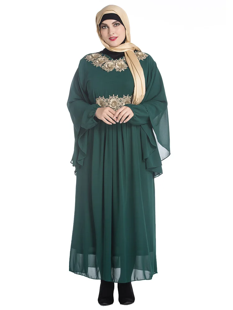 Женское платье с рукавом летучая мышь Abayas мусульманское круглым вырезом и