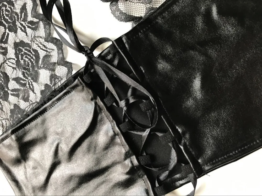 Горячее сексуальное кружевное блестящее цвет металлик ПВХ нижнее белье из