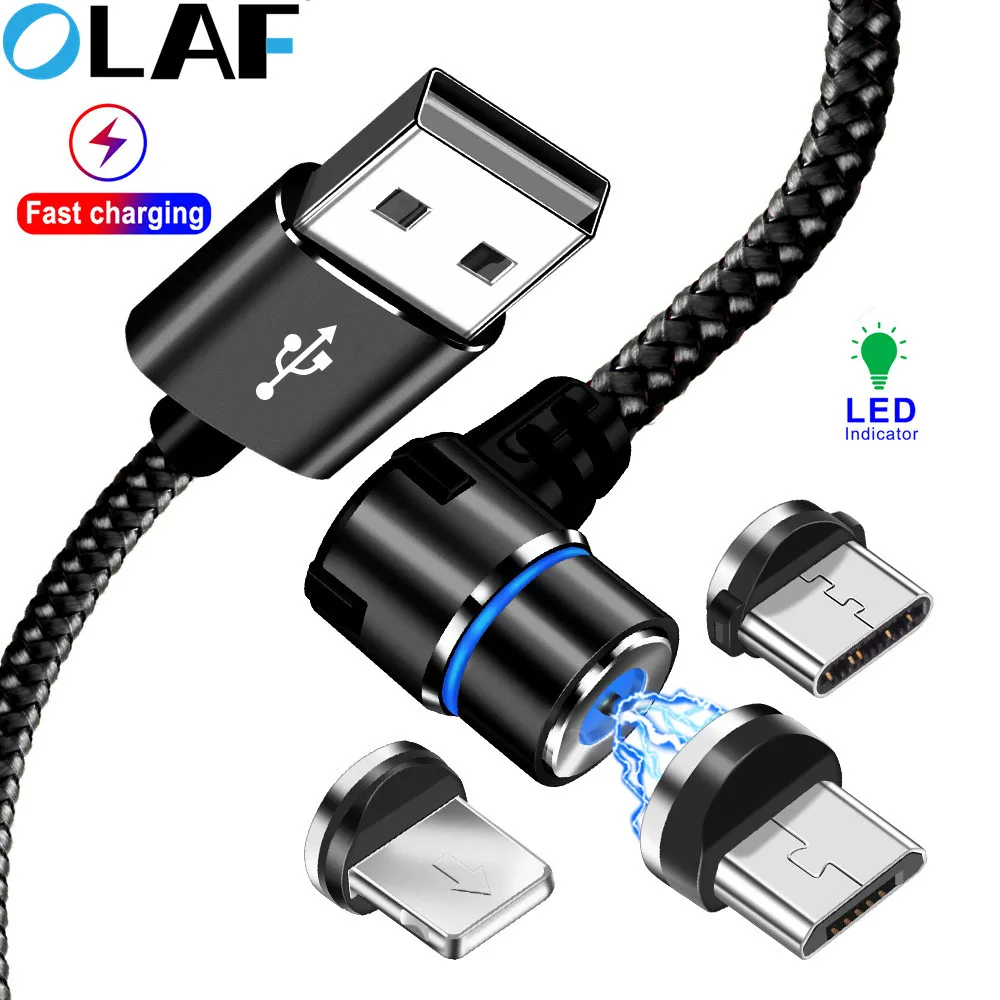 Магнитный кабель OLAF для быстрой зарядки 90 градусов type C mi cro USB для iPhone samsung Red mi Note 7 mi 9 для huawei P30 Oneplus 7 pro