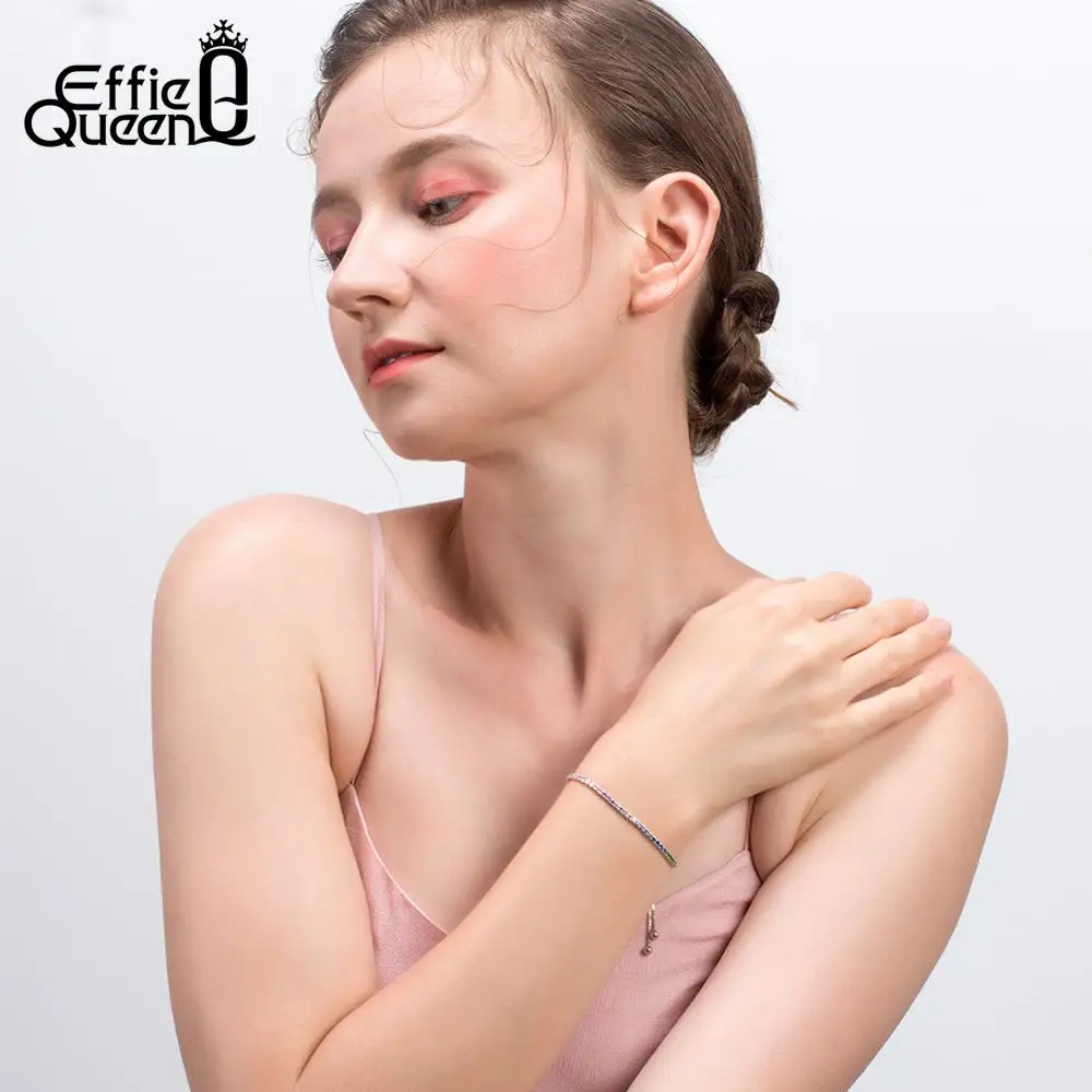 Effie queen из натуральной 925 пробы серебряные теннисные браслеты для женщин Красочные AAA CZ коробка цепь регулируемый браслет ювелирные изделия BB42
