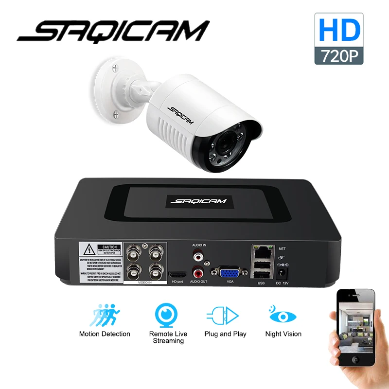Saqicam 4CH 720 P система безопасности Видео 1080N ahd гибрид DVR комплект 1 шт. 1200TVL CCTV