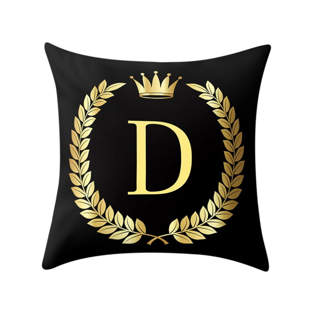1PC Polyester Cotton Throw Pillows Black and Gold A To Z Letter Alphabet Printed Funny Fashion Decorative Pillow Case H5 | Дом и сад