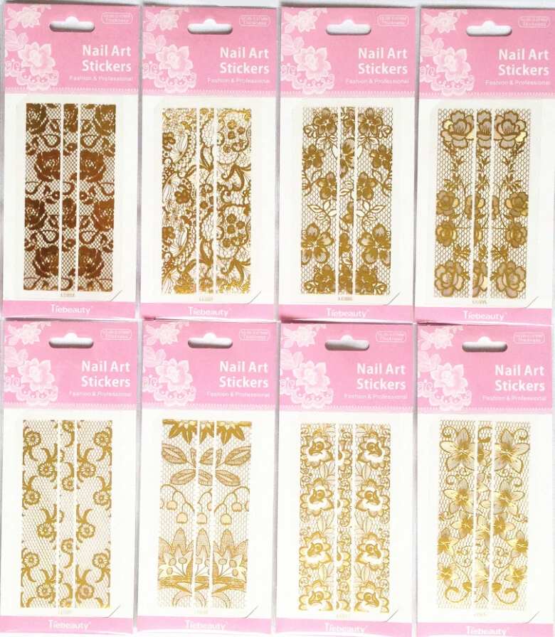 

10sheets Gold Lace Nail Sticker 3D Flower Hollow out Lace Decal Manicure Nail Art