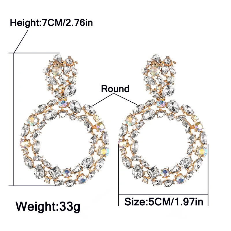 Женские массивные серьги Стразы круглые с большими кристаллами