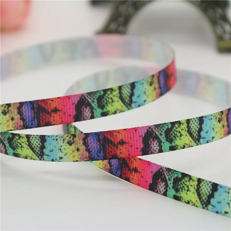 

DUWES 3/8'' Free shipping snake colors printed grosgrain ribbon hairbow headwear party DIY decoration 9mm OEM D685