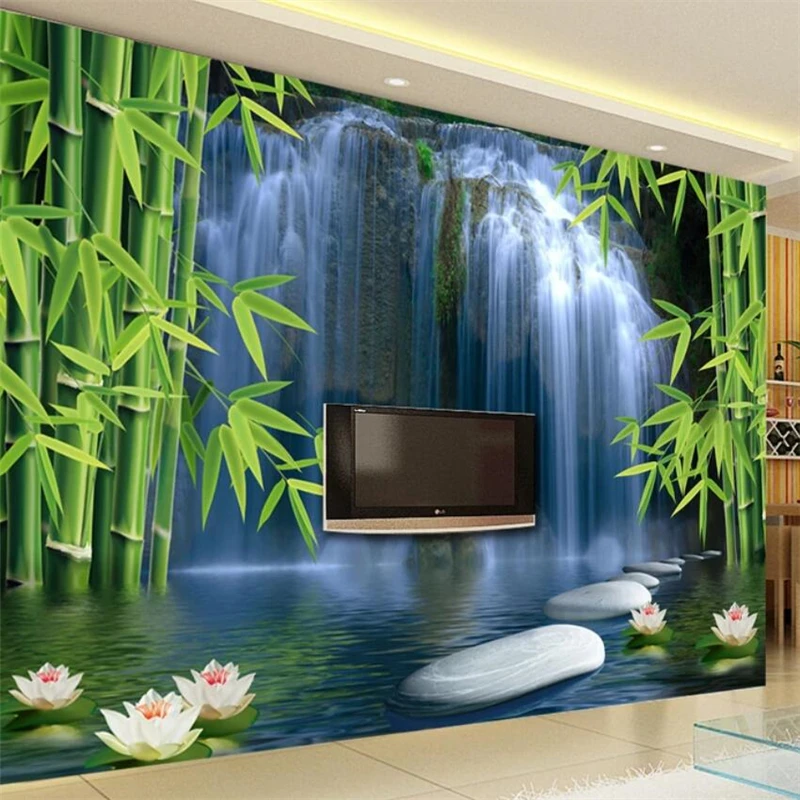 beibehang Wallpaper Mural Custom Living Room Bedroom Bamboo Forest Spring Waterfall 3D TV Background Wall Painting | Обустройство