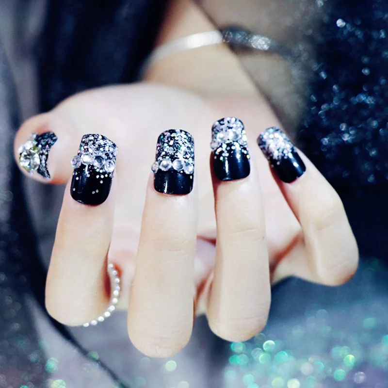 Новый 24 шт./компл. черный таинственный кристалл украшение Маникюр 3D длинная