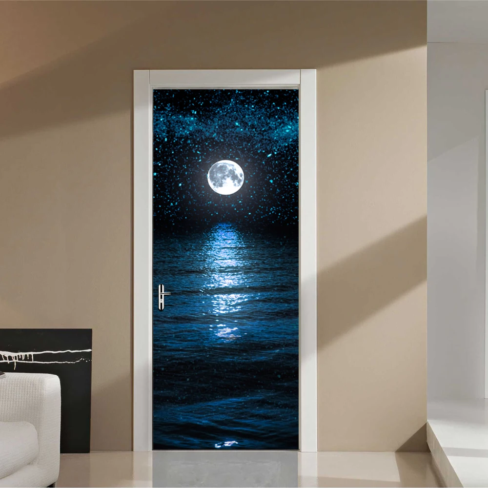 

Moon Stars Wallpaper Waterproof Mural Poster Bathroom Door Sticker Renovation Wall Art Imitation 3D DIY Wall Sticker Decorations