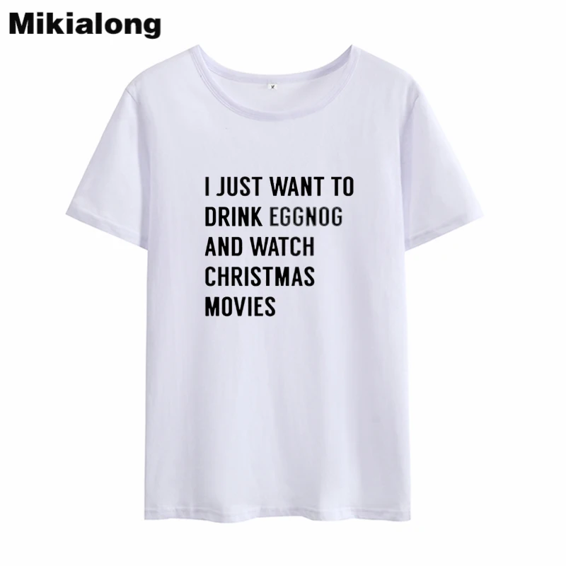 Футболка Mikialong Женская хлопковая с коротким рукавом топ надписью I Just Want To Drink g