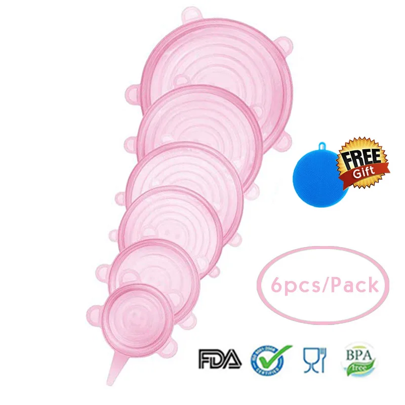pink6pcs)pack 6 шт./компл. многоразовый силикон крышки; для пищевых продуктов закуски из силикона para alimentos крышки для емкость блюдо Кухня аксессуары - Цвет: pink6pcs)pack