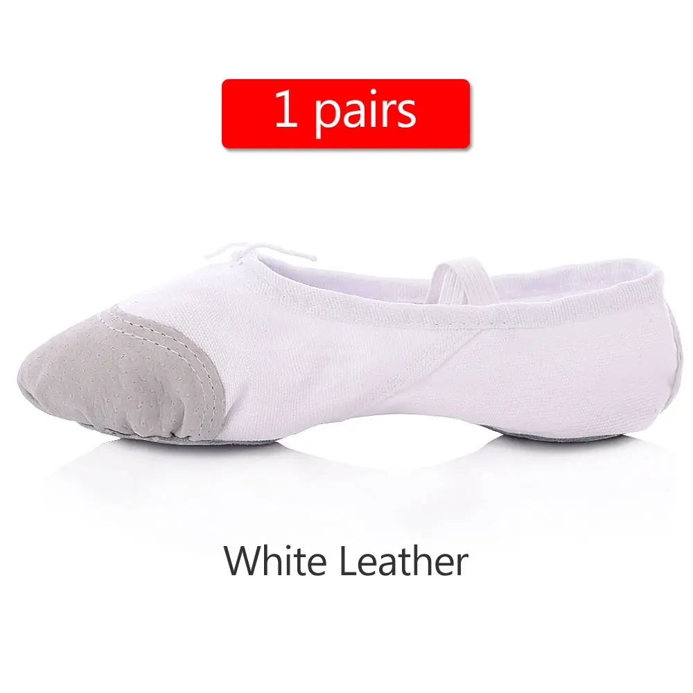 1pair white Leather ; балетки для девочек; женские парусиновые шлепанцы для йоги и спортзала; Танцевальная обувь для сальсы; женские балетки на плоской подошве; цвет красный, черный; размеры 24-45 - Цвет: 1pair white Leather
