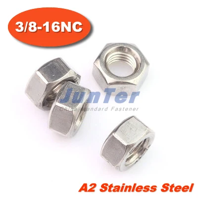 100pcs/lot 3/8"-16NC x 9/16 x 21/64 Hex Nuts A2 Stainless Steel