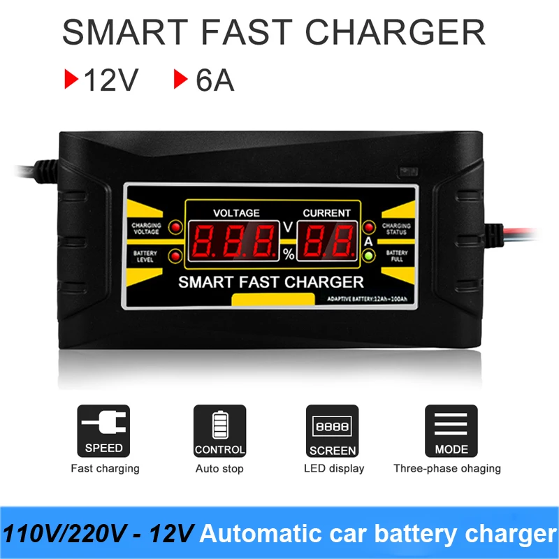 Full Automatic Car Battery Charger 110V/220V To 12V 6A 10A Smart Fast Power Charging Suitable for car motorcycle battery Turmera |