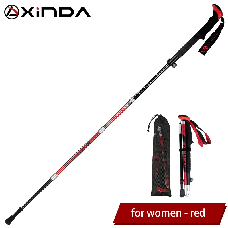 Short-Red-1pcs XINDA складные треккинговые палки из углеродного волокна, Ультралегкая трость для ходьбы с быстрым замком, походная Беговая палка для скандинавских прогулок - Цвет: Short-Red-1pcs