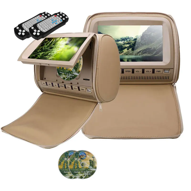 Cemicen 9 дюймов дисплей подголовника автомобиля TFT lcd сенсорный экран DVD MP5 видео плеер на молнии крышка поддержка IR FM USB SD динамик игры - Цвет: Beige No Headphone