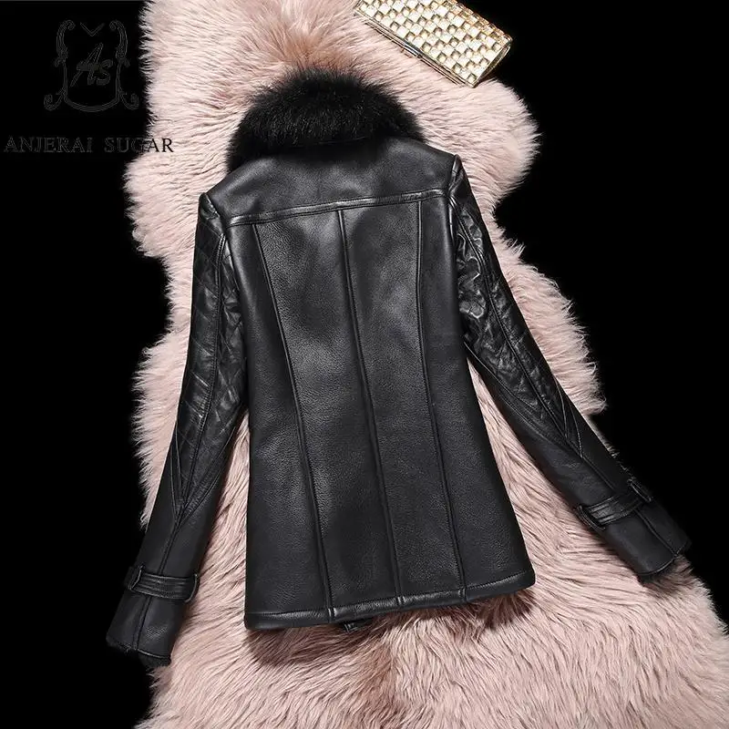 Winter Sheep genuine leather fur jacket Women black sexy slim Fox feather collar short feminino natural mouton lamb coats | Женская