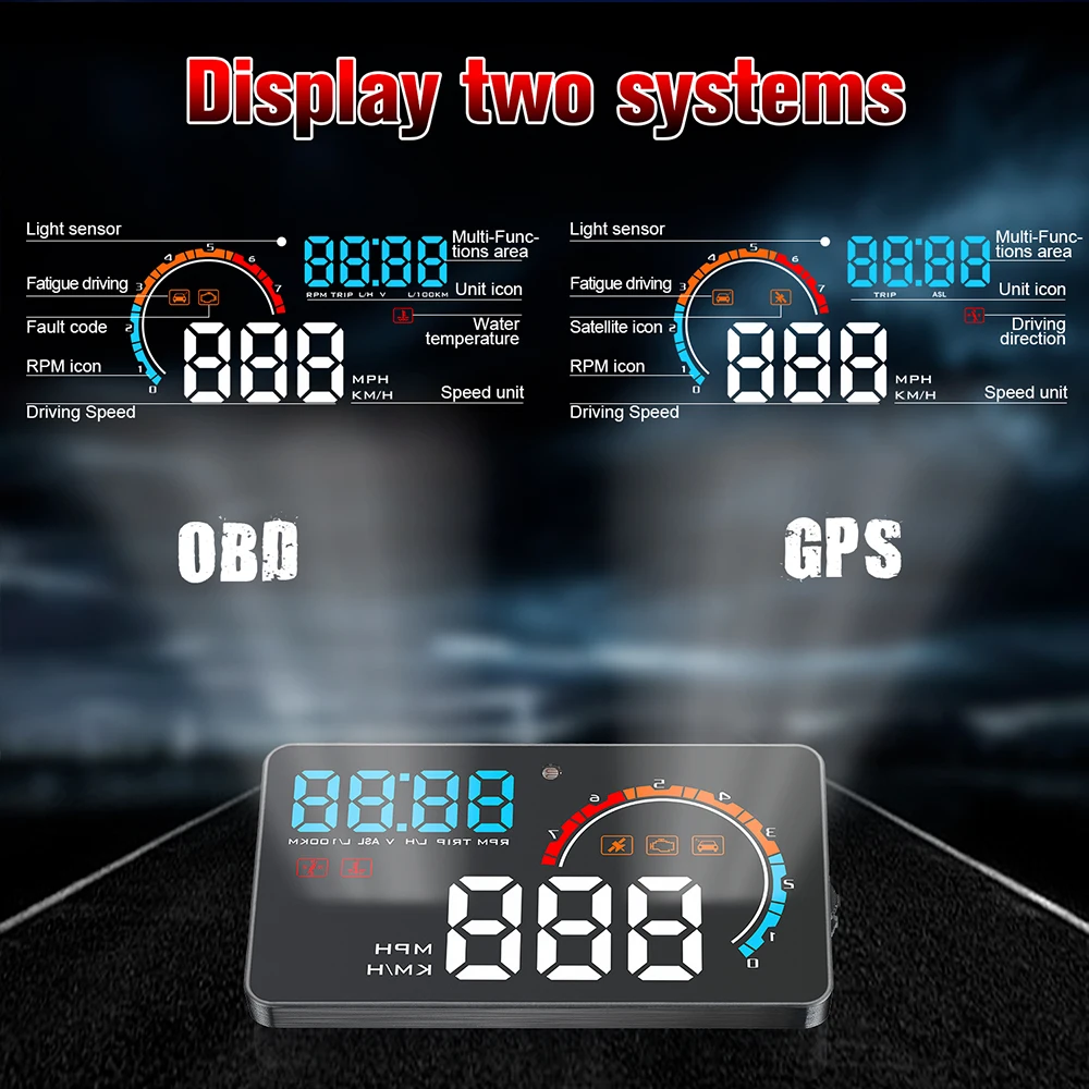 GEYIREN D2500 Universal Car HUB OBD2/GPS Head Up Display Speed Projector Vehicle Windshield Navigation OBD Speedometer |