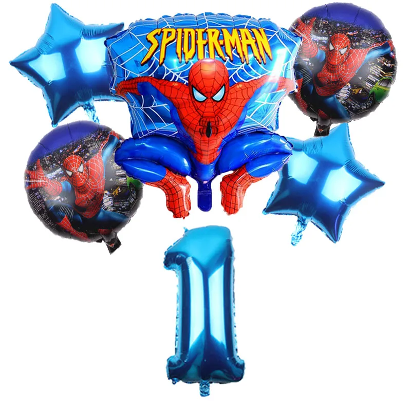 blue 1 6pcs/lot Spiderman Foil Helium Balloons 30" Red Number Party Inflatable Ball Birthday Party Decoration Kids Toys Star Globos - Цвет: blue 1