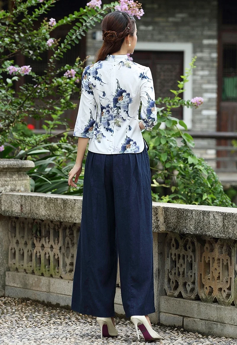 Китайские Топы Cheongsam для женщин весна лето Шанхай Тан одежда Женская Ретро винтажная рубашка женские китайские Топы TA1525