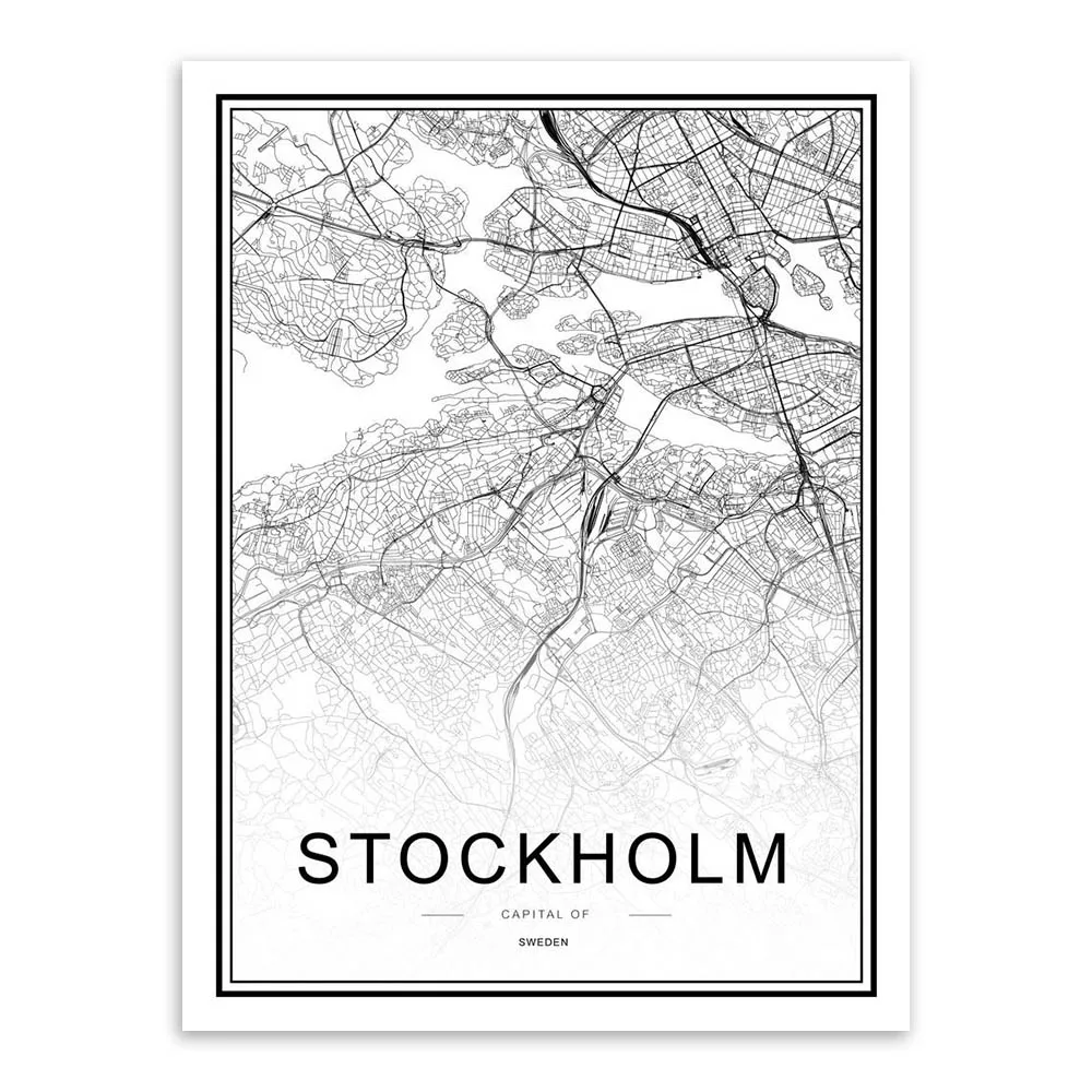 Stockholm Черно-белые карты мира, города, шёлка, постеры, принты в скандинавском стиле, для гостиной, настенные художественные картины, Декор, холст, живопись - Цвет: Stockholm