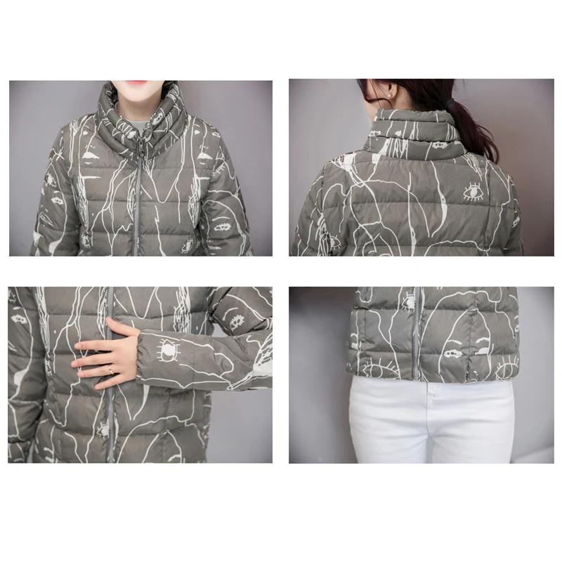 

Spring Autumn Women Bomber Basic Jacket Nice Fashion Slim Cartoon Graffiti Outwear Stand Collar Pocket Zipper Jaqueta Feminina