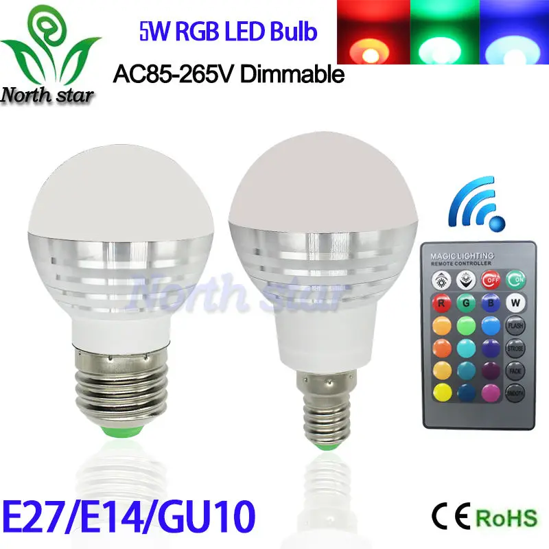 Светодиодный RGB лампа E27 E14 AC85 265V 5 Вт сменный Точечный светильник Blubs волшебный