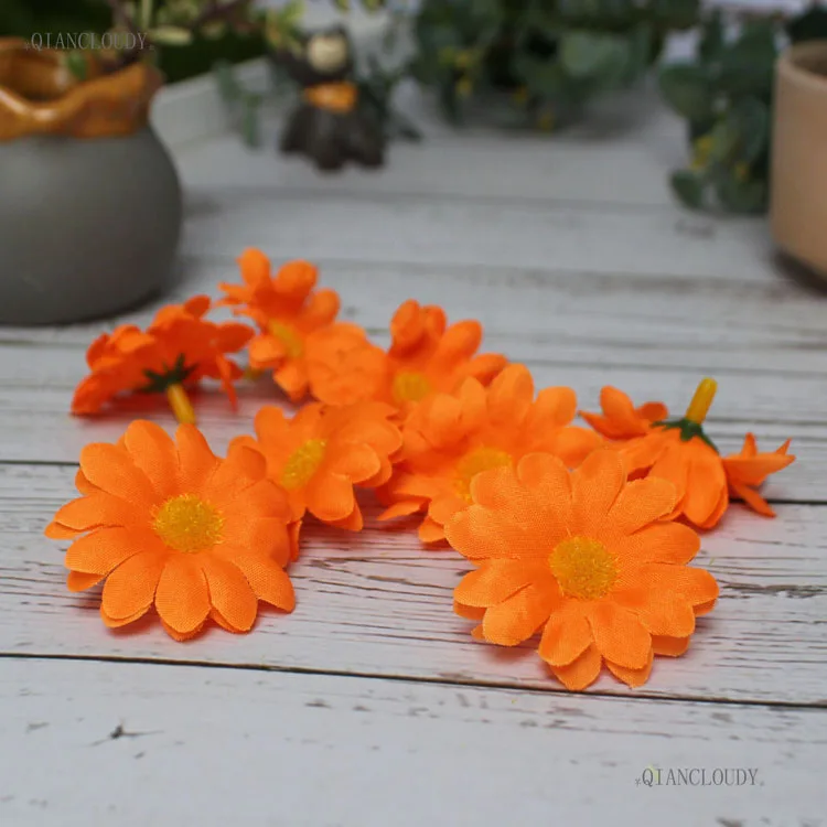 Orange 10 штук 3 см Искусственный Подсолнух Дейзи Шелковый Свадебные цветы День рождения украшения Скрапбукинг DIY аксессуары A20 - Цвет: Orange