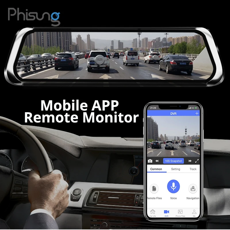 Автомобильный видеорегистратор Phisung ADAS 4G Android GPS Navi 10 &quotIPS Touch FHD 1080 P авто