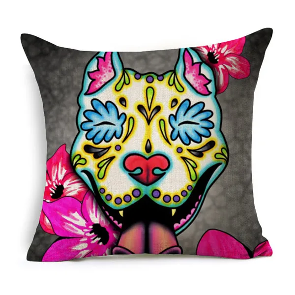 Бульдог наволочка для подушки квадратная льняная с изображением животного