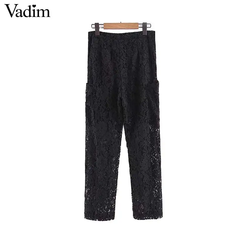 Vadim женские черные кружевные брюки на молнии дизайнерские карманы повседневные
