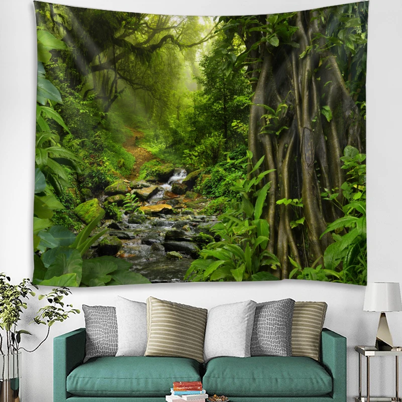Гобелен зеленый лес настенные подвесные пейзажные гобелены для украшения дома