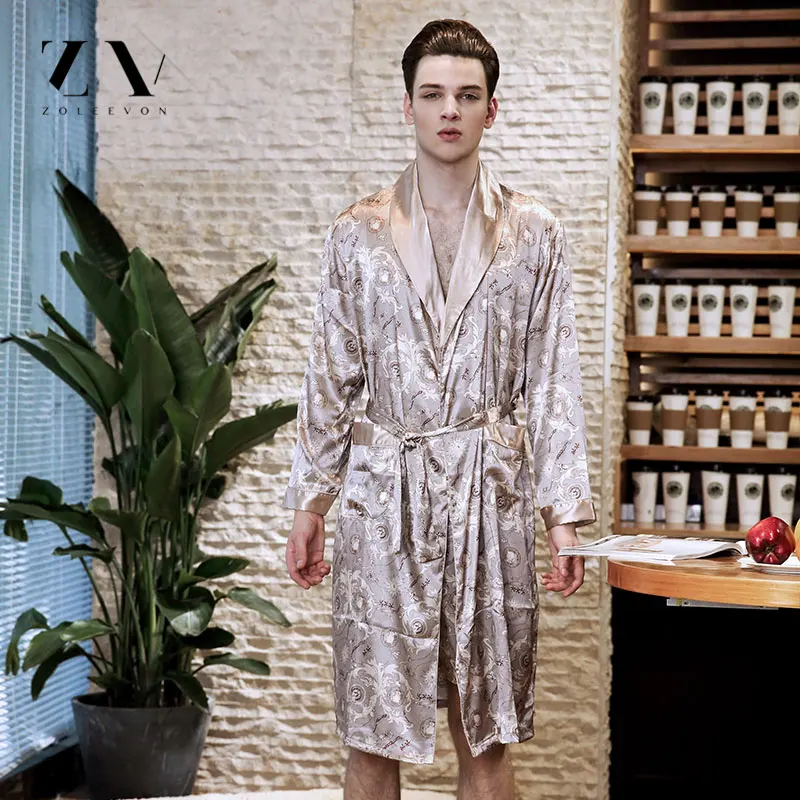 Лето Пейсли халат для Для мужчин шелка с принтом халаты Мужской старший атласные