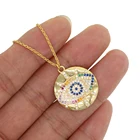 2021 позолоченный турецкий красочный сглаза счастливый женский подарок Радужный фианит камень модная круглая монета кулон ожерелье ювелирные изделия