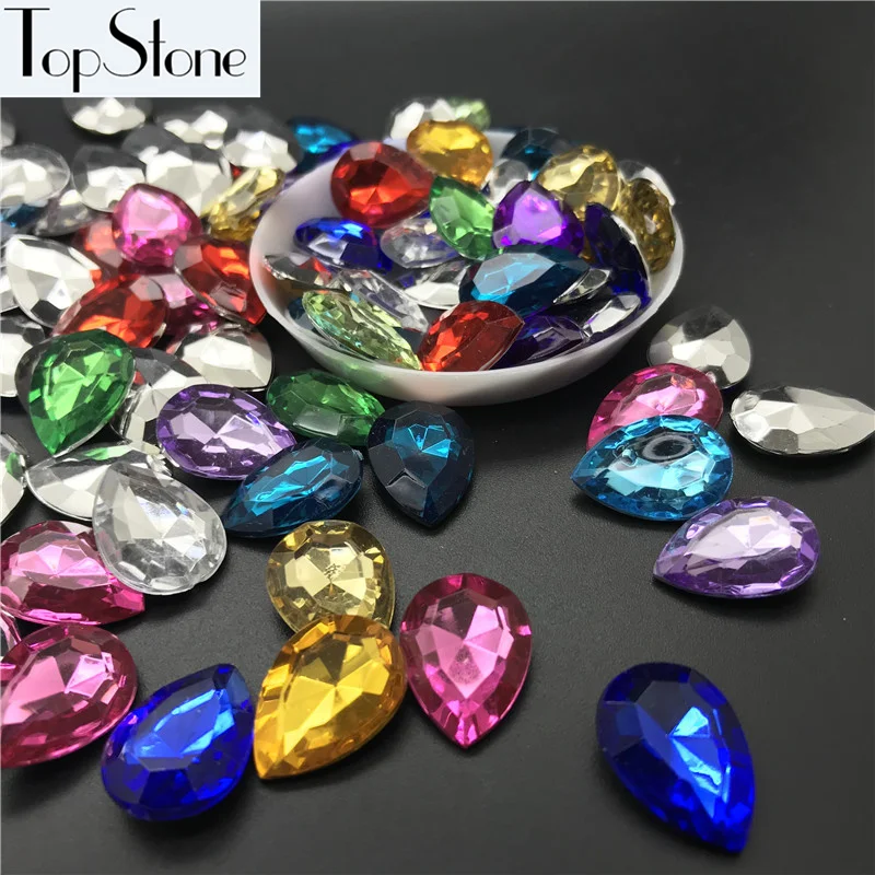 Цветные каплевидные Стразы TopStone 13х18 мм D Пришивные акриловые камни для одежды