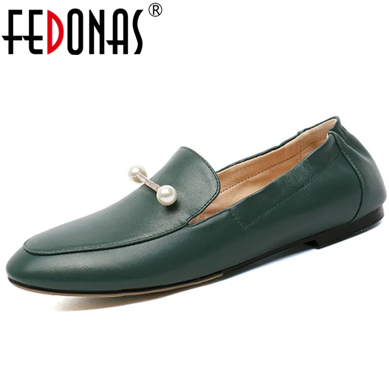 Женские лоферы FEDONAS черные туфли из натуральной кожи на плоской подошве с