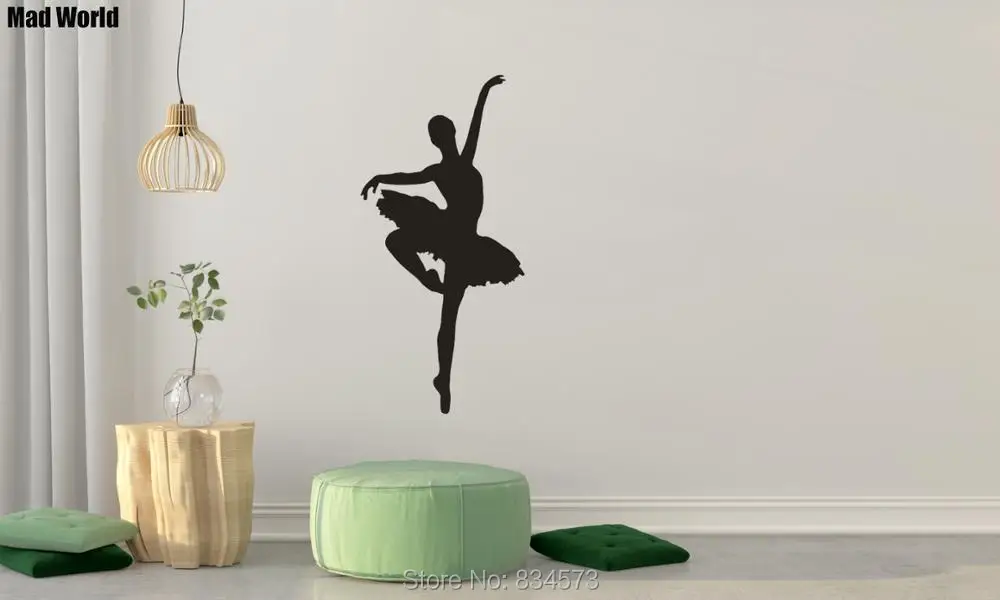 Мад Ворлд-Декор стены силуэта балерины-девочки на балетных наклейках для искусства домашнего декора DIY, съемной декорации.