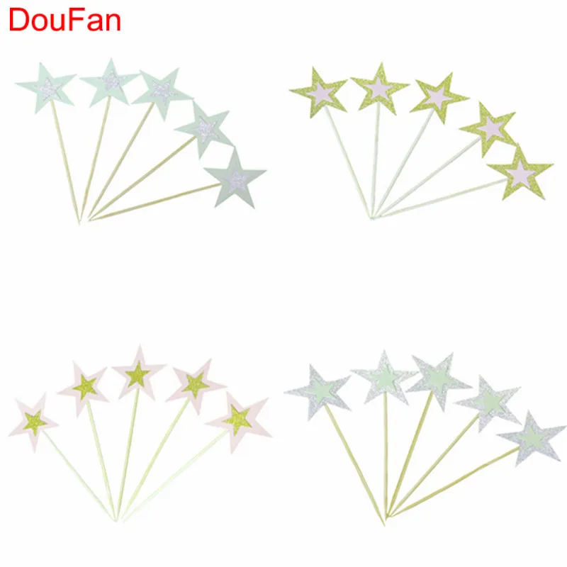 DouFan 20 шт. мерцающая звезда торт топпер украшение на день рождения серебро золото